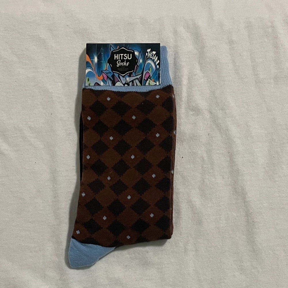 Hitsu Argyle Crew Socks - Brown/Black with Light Blue Accents